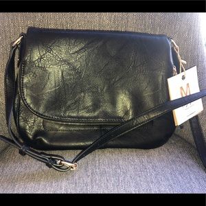 Miztique black and gold vegan leather crossbody